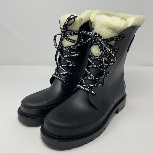 Nib Michael Kors Montaigne Faux Shearling Lined PVC Rain Boots - Picture 6 of 10